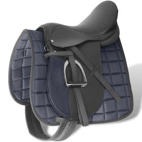 Horse Riding Saddle Set 16" Real Leather Black 5.5" 5-in-1