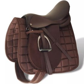 Horse Riding Saddle Set 17.5" Real Leather Brown 7.1" 5-in-1