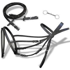 Flash Bridle with Reins and Bit Leather Black Full