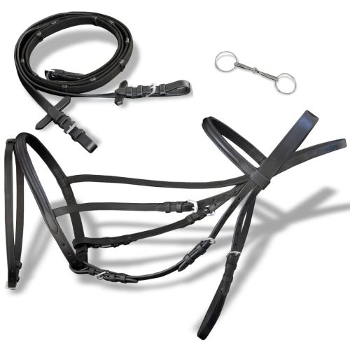 Flash Bridle with Reins and Bit Leather Black Full
