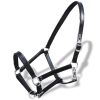 Headcollar Stable Halter Real Leather Adjustable Black Full