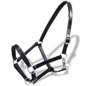 Headcollar Stable Halter Real Leather Adjustable Black Full