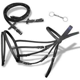 Flash Bridle with Reins and Bit Leather Black Pony