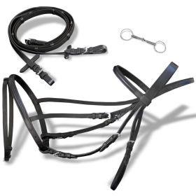 Flash Bridle with Reins and Bit Leather Black Cob