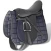 Horse Riding Saddle Set 17.5" Real Leather Black 7.1" 5-in-1