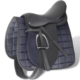 Horse Riding Saddle Set 17.5" Real Leather Black 7.1" 5-in-1