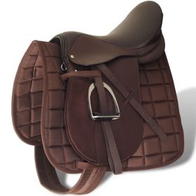 Horse Riding Saddle Set 16" Real Leather Brown 5.5" 5-in-1