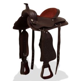 Western Saddle; Headstall&Breast Collar Real Leather 15" Brown