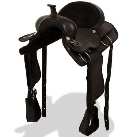 Western Saddle; Headstall&Breast Collar Real Leather 15" Black