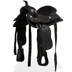 Western Saddle; Headstall&Breast Collar Real Leather 12" Black
