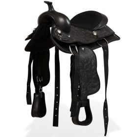 Western Saddle; Headstall&Breast Collar Real Leather 13" Black