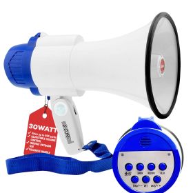 5 Core Megaphone Bullhorn Speaker 30W Bull Horn Battery Power Mini Cheer Megafono 800 Feet Range Loudspeaker W Siren Recording Ergonomic Handle for Co
