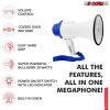 5 Core Megaphone Bull Horn 30W Loud Speaker 800 Yards Range Rechargeable Portable USB Bullhorn w Recording Volume Control Siren Noise Maker for Kids a
