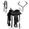 Western Saddle; Headstall&Breast Collar Real Leather 13" Black