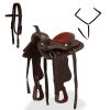 Western Saddle; Headstall&Breast Collar Real Leather 12" Brown