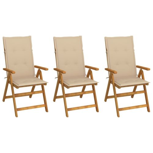 Folding Patio Chairs 3 pcs with Cushions Solid Acacia Wood
