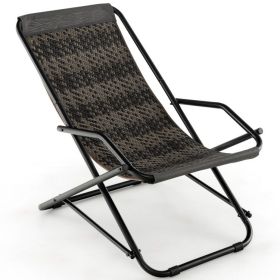 Outdoor Patio PE Wicker Rocking Chair with Armrests and Metal Frame (Color: Gray)