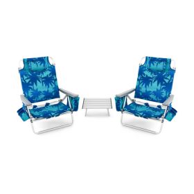 2 Pack 5-Position Outdoor Folding Backpack Beach Table Chair Reclining Chair Set (Color: Navy)