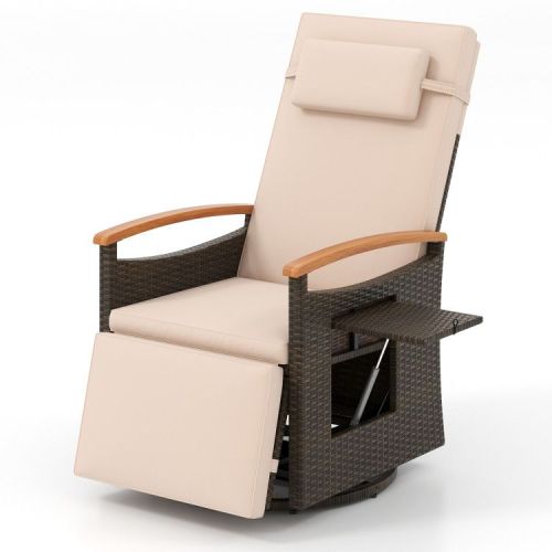 Patio Rattan 360Â° Swivel Recliner Chair with Adjustable Backrest and Footrest