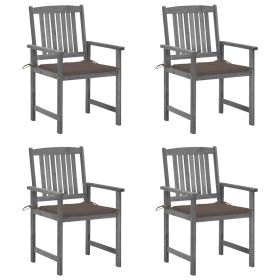 Patio Chairs with Cushions 4 pcs Gray Solid Acacia Wood (Color: Grey)