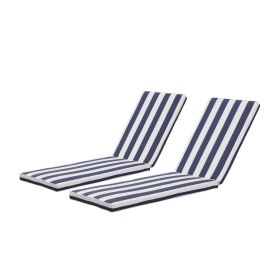 2PCS Set Outdoor Lounge Chair Cushion Replacement Patio Funiture Seat Cushion Chaise Lounge Cushion (Color: Blue striped)