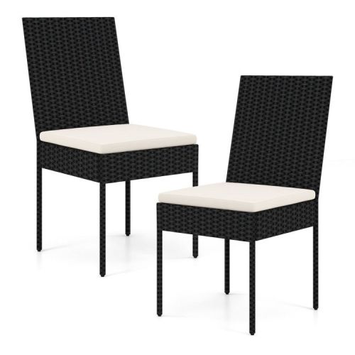 PE Wicker Patio Chairs Set of 2/4 with Cushions for Porch Deck Garden and Backyard